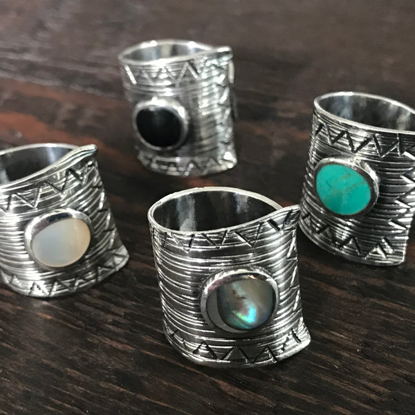 Mixtec Sterling Silver & Green Turquoise Ring