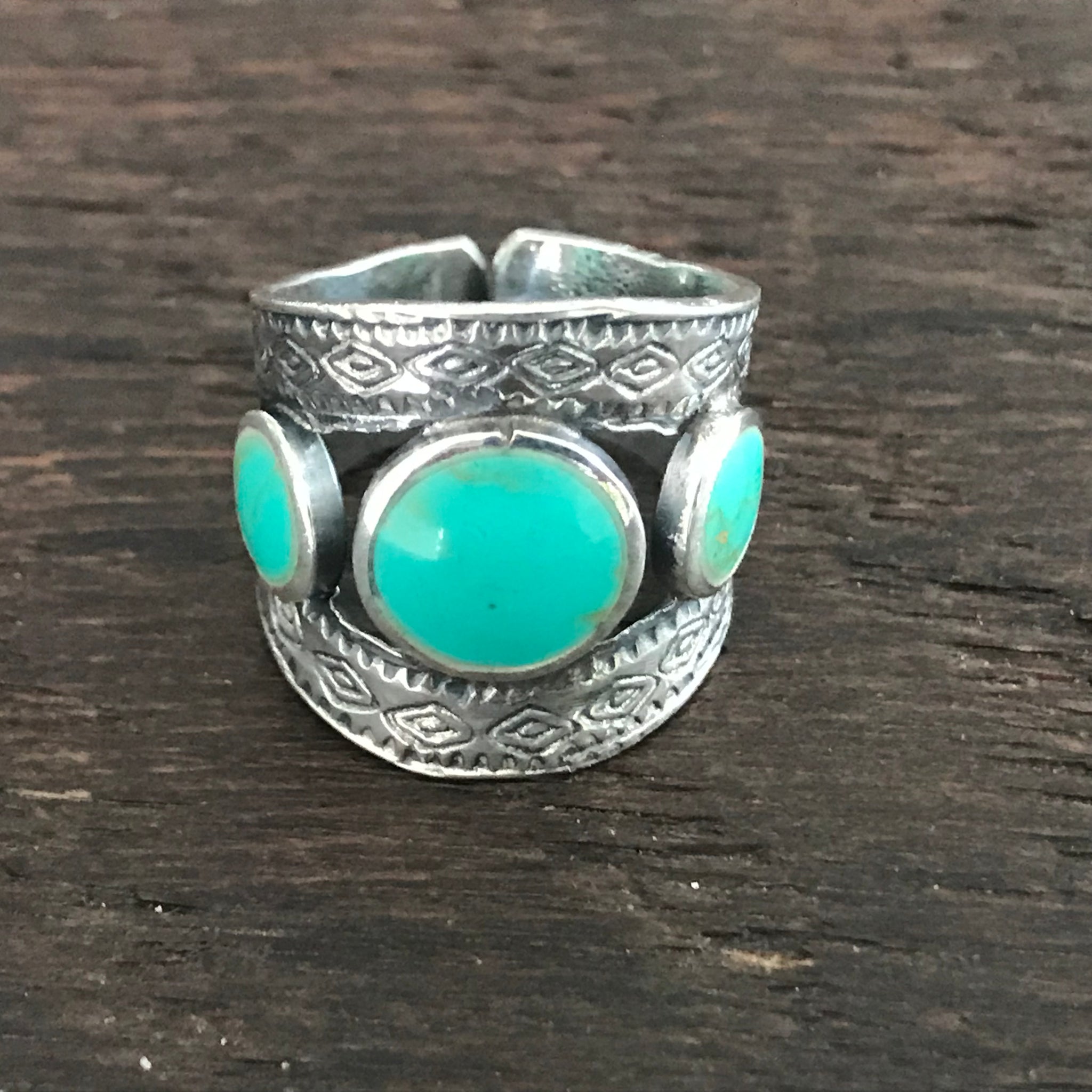 Triqui Sterling Silver & Green Turquoise Ring