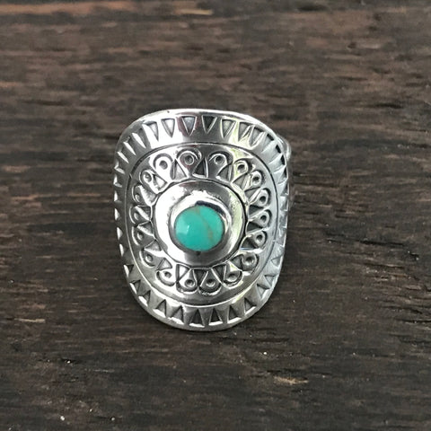 Olmec Sterling Silver & Green Turquoise Ring