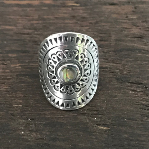 Olmec Sterling Silver & Abalone Ring