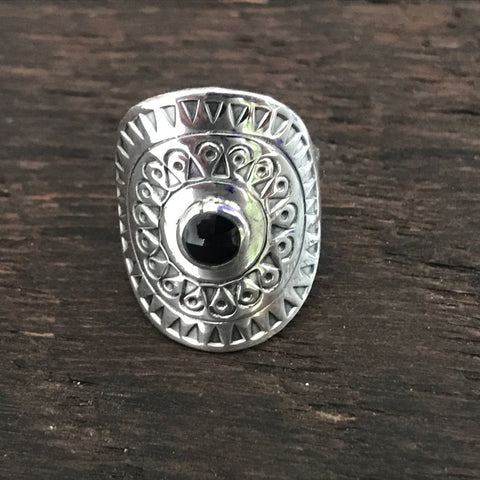 Olmec Sterling Silver & Onyx Ring