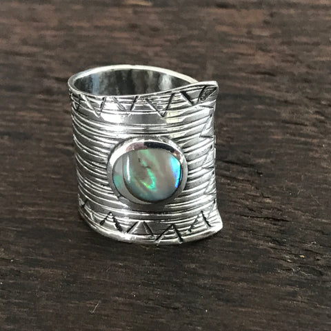 Mixtec Sterling Silver & Abalone Ring