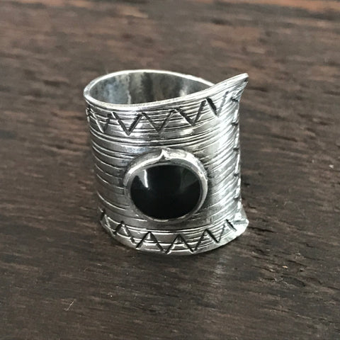 Mixtec Sterling Silver & Onyx Ring