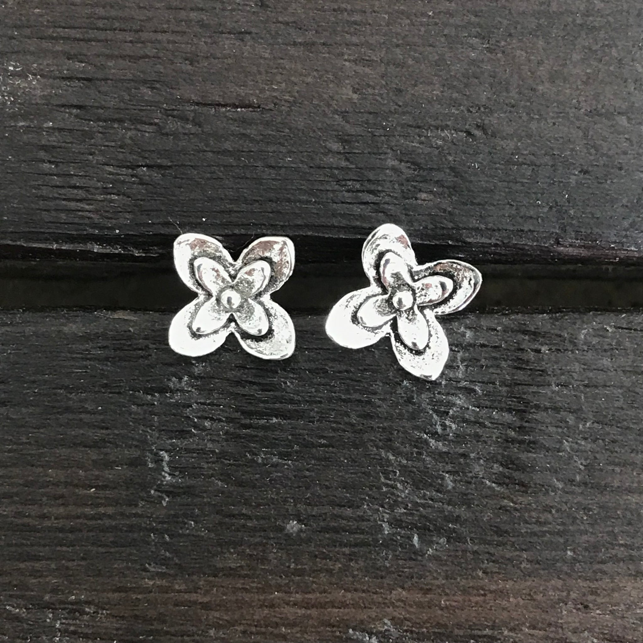 Sterling Silver 'Large Layered Flower' Stud Earrings