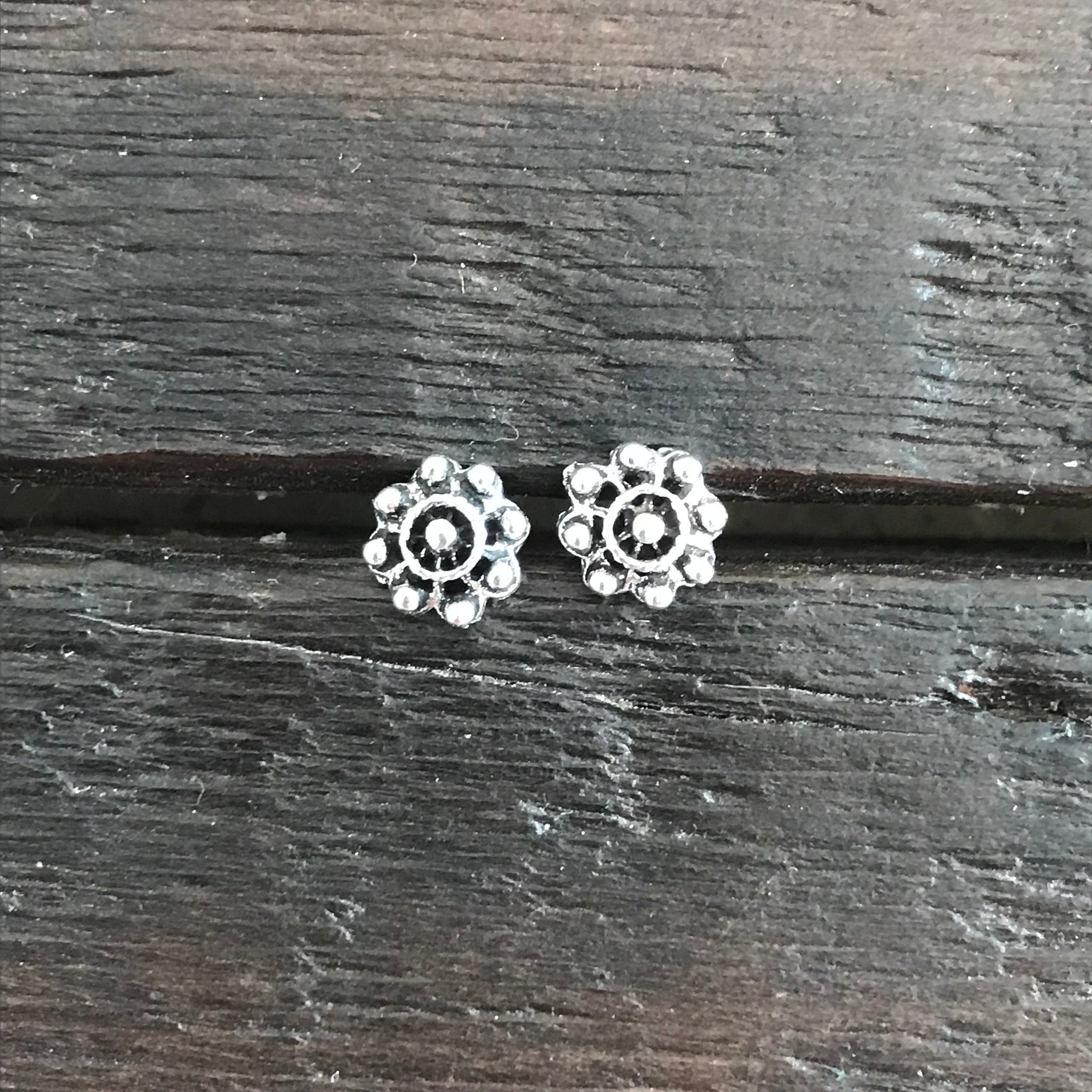 Sterling Silver 'Flower Ball' Stud Earrings