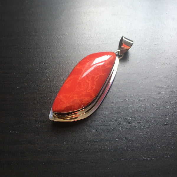 'Vitality' Red Coral Abstract Diamond Shaped Pendant