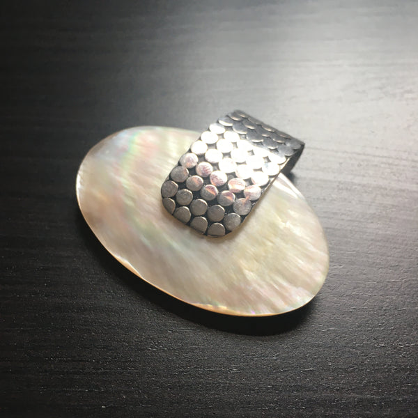 Mother of Pearl Sterling Silver Embellished Oval Pendant
