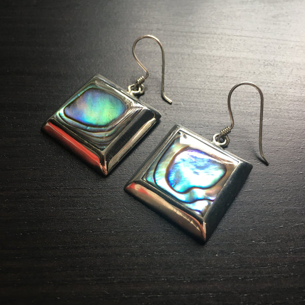 ‘White Isle’ Abalone Square Sterling Silver Drop Earrings