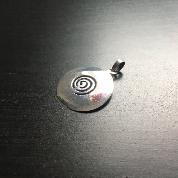 Solid Round Sterling Silver Pendant With Etched Spiral Design