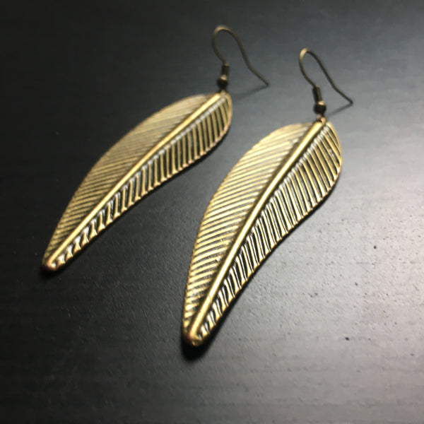 'Just Brass' Elongated Leaf Earrings