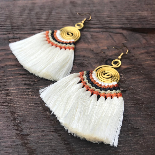 Handmade Tassel & Round Spiral Earrings