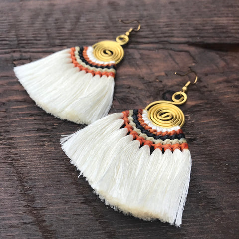 Handmade Tassel & Round Spiral Earrings