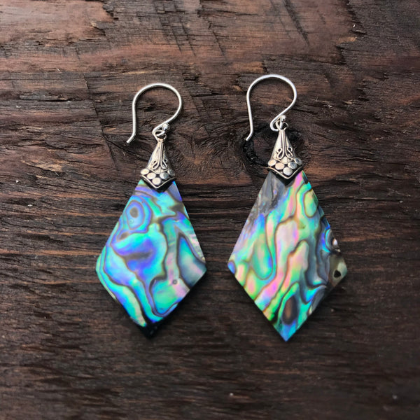 Abalone Shell Rhombus Shaped Drop Earrings With 925 Sterling Silver Embellishment