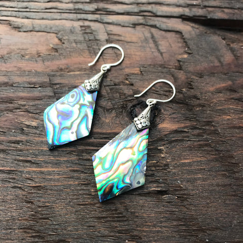 Abalone Shell Rhombus Shaped Drop Earrings With 925 Sterling Silver Embellishment
