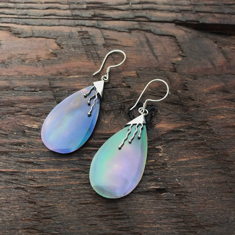 Black Mother Of Pearl Drop Pear Shaped Earrings With 925 Sterling Silver Embellishment