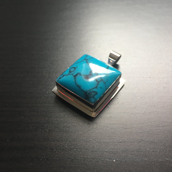 ‘White Isle’ Turquoise Square Sterling Silver Pendant