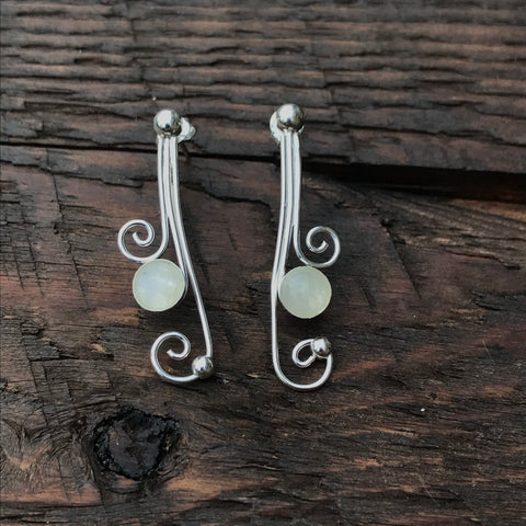 Moonstone & Spiral Design Sterling Silver Drop Earrings