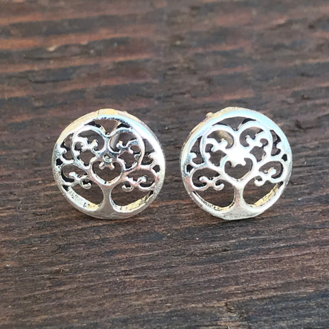 Sterling Silver 'Abstract Tree of Life ' Design Stud Earrings
