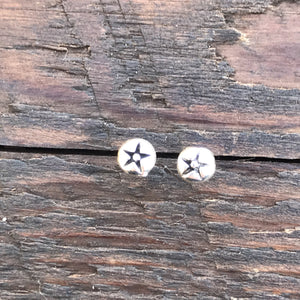 Sterling Silver Dome 'Etched Star' Design Stud Earrings