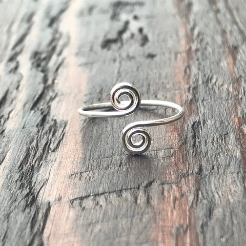 'Double Spiral' Sterling Silver Pinkie / Adjustable Ring