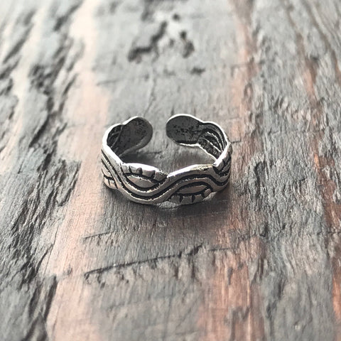 'Tribal Wave' Sterling Silver Pinkie / Adjustable Ring