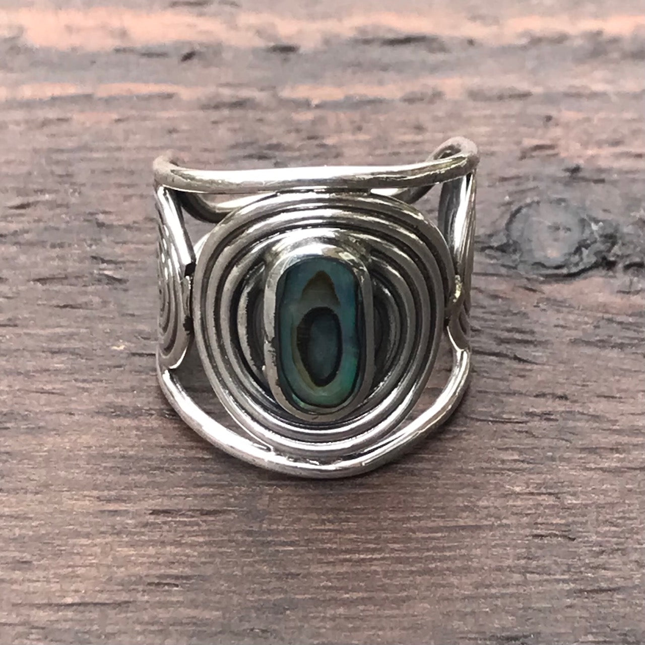 Spiral Circles Sterling Silver & Abalone Ring