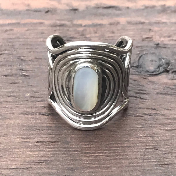 Spiral Circles Sterling Silver & Mother of Pearl Ring