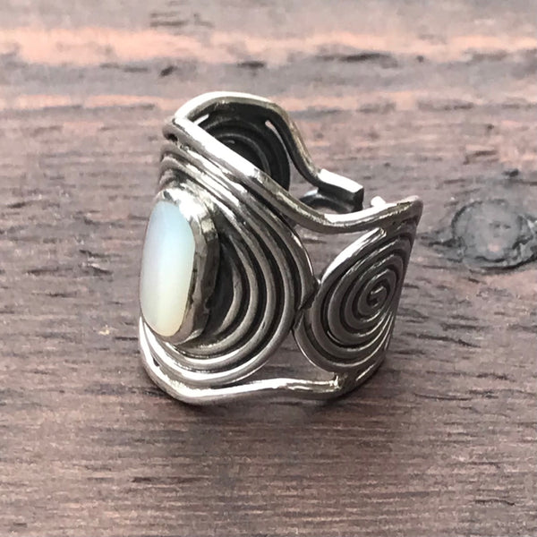 Spiral Circles Sterling Silver & Mother of Pearl Ring