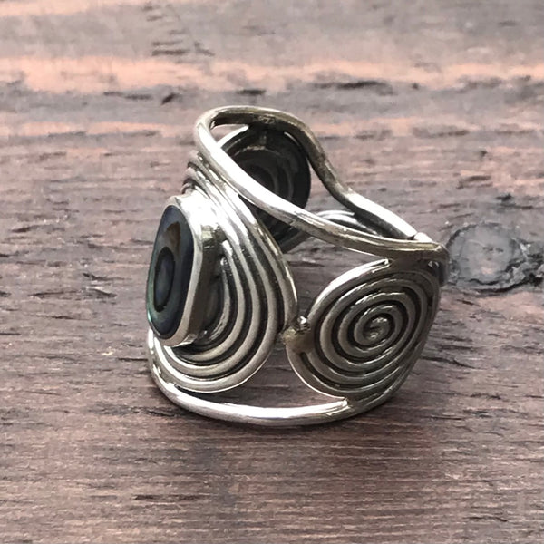 Spiral Circles Sterling Silver & Abalone Ring