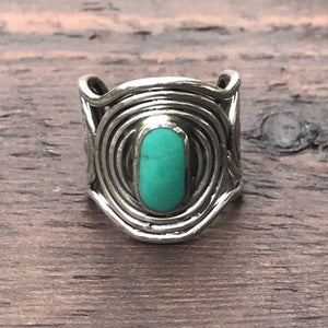 Spiral Circles Sterling Silver & Green Turquoise Ring