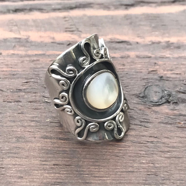 Tribal Swirl Sterling Silver & Mother of Pearl Ring