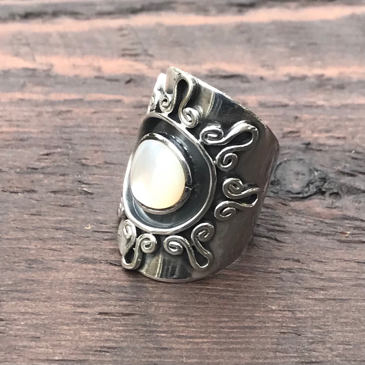 Tribal Swirl Sterling Silver & Mother of Pearl Ring