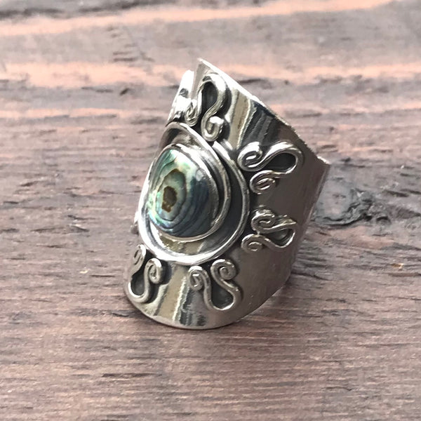 Tribal Swirl Sterling Silver & Abalone Ring