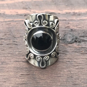 Tribal Swirl Sterling Silver & Black Onyx Ring