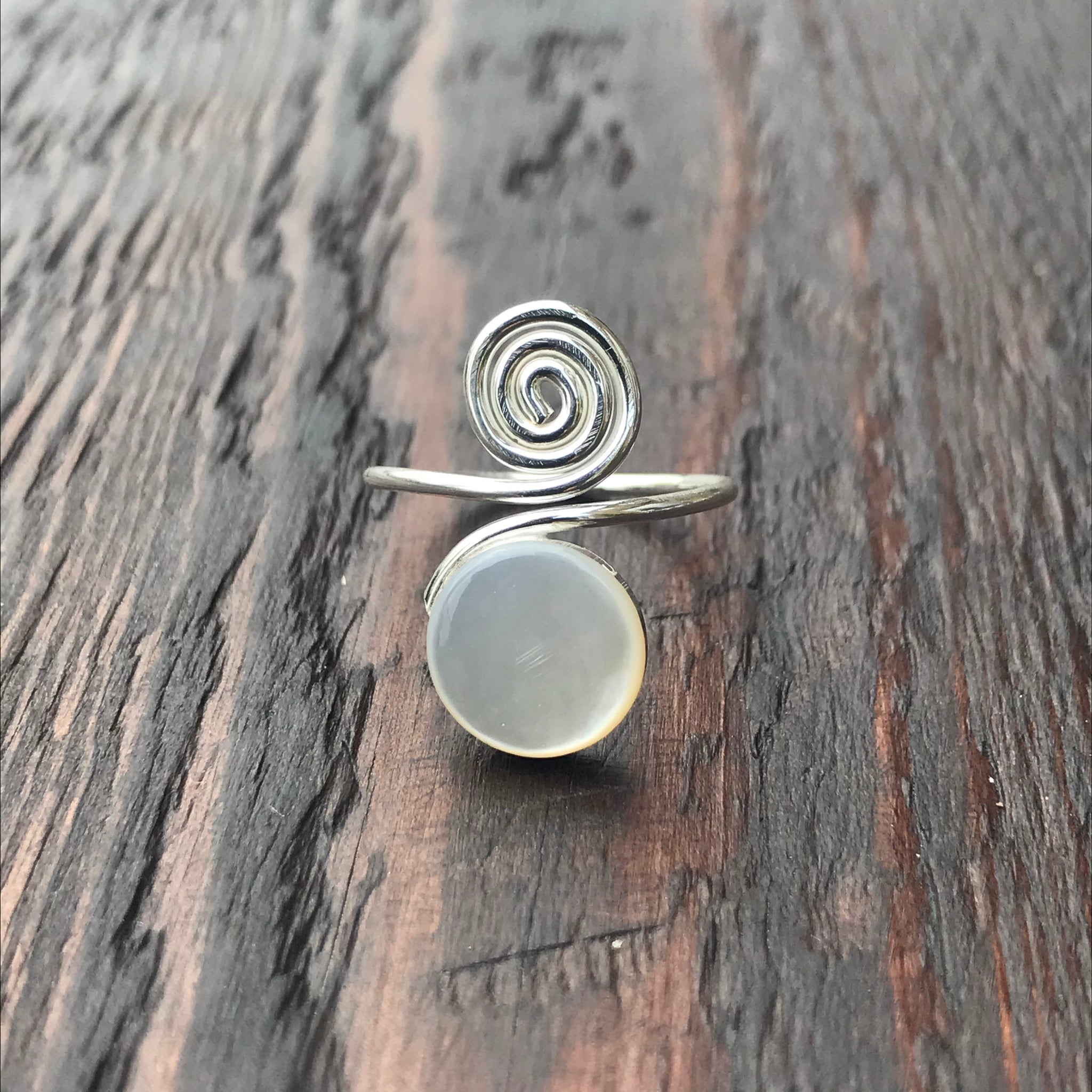 Mother of Pearl Spiral Design Sterling Silver Ring - Adjustable