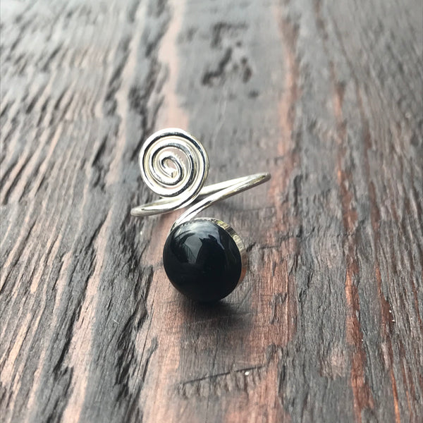 Black Spiral Design Sterling Silver Ring