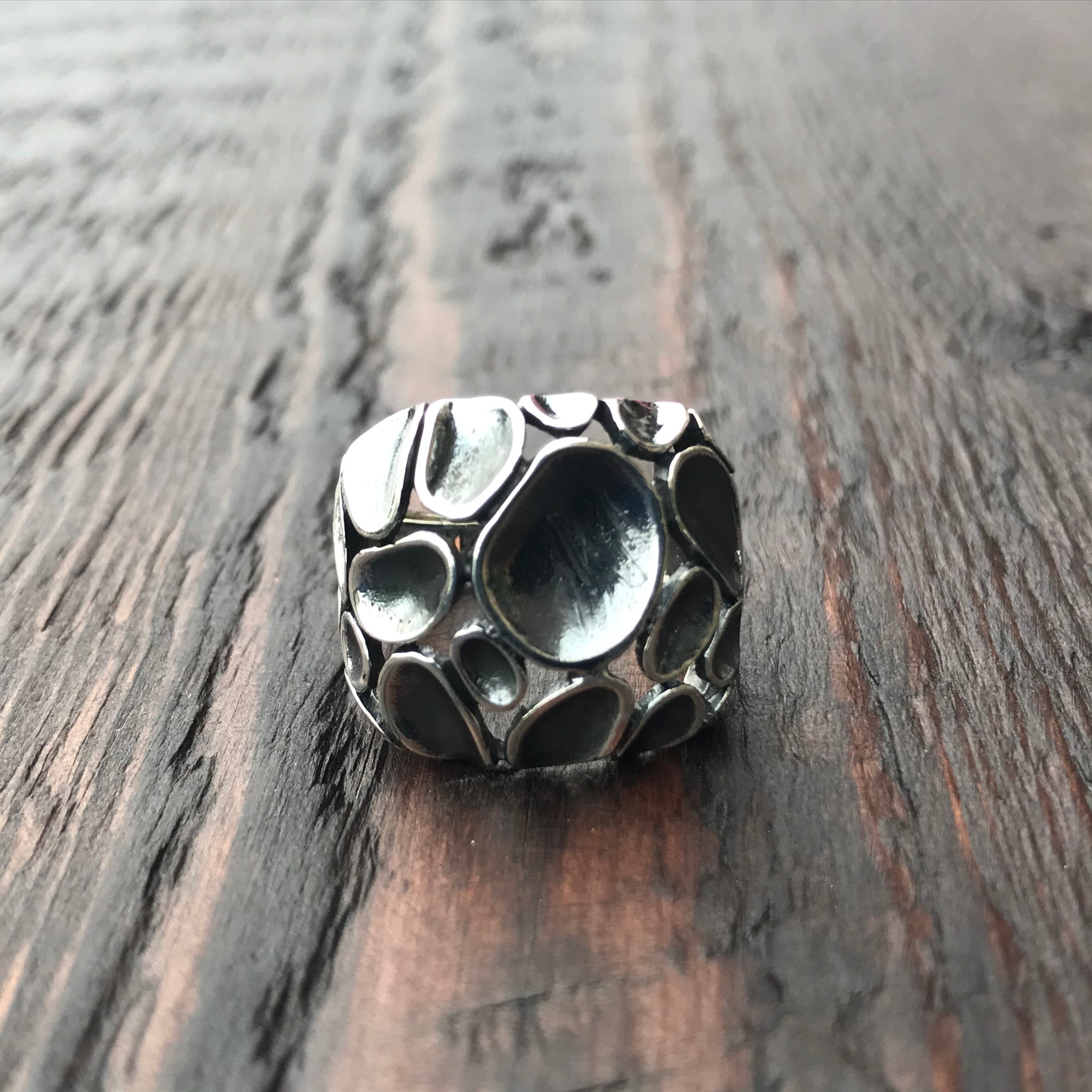 'Luna' Abstract Crater Sterling Silver Ring