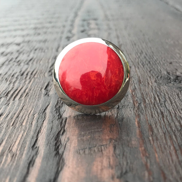 Coral Round Statement Sterling Silver Ring