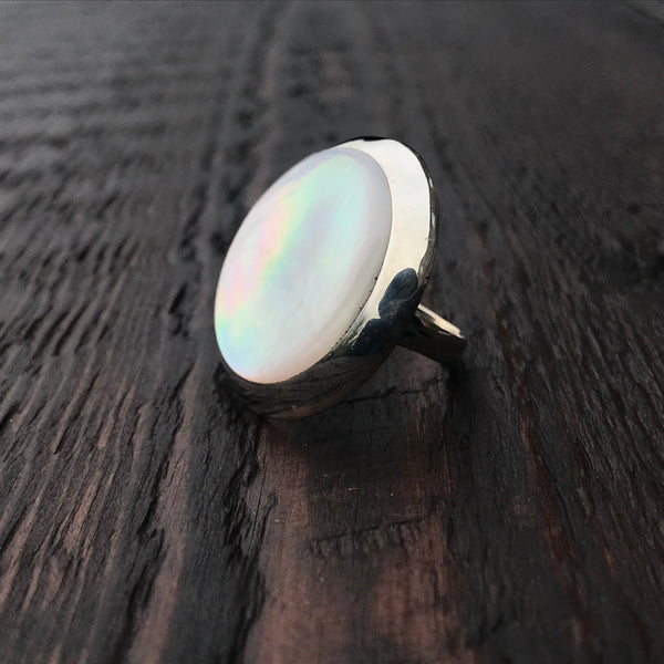 Mother of Pearl Round Statement Ring