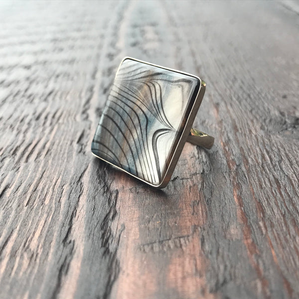 Mother of Pearl Handpainted Sterling Silver Ring