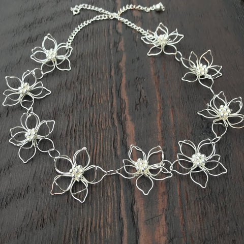 'Lotus Flower' Collar Sterling Silver Necklace