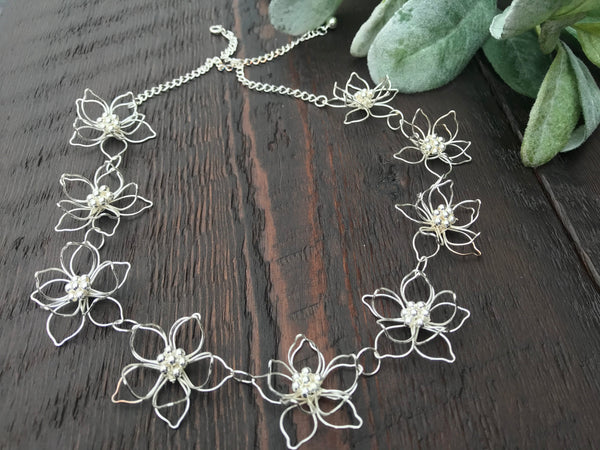 'Lotus Flower' Collar Sterling Silver Necklace