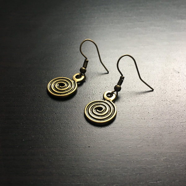 'Just Brass' Coil Swirl Design Drop Earrings