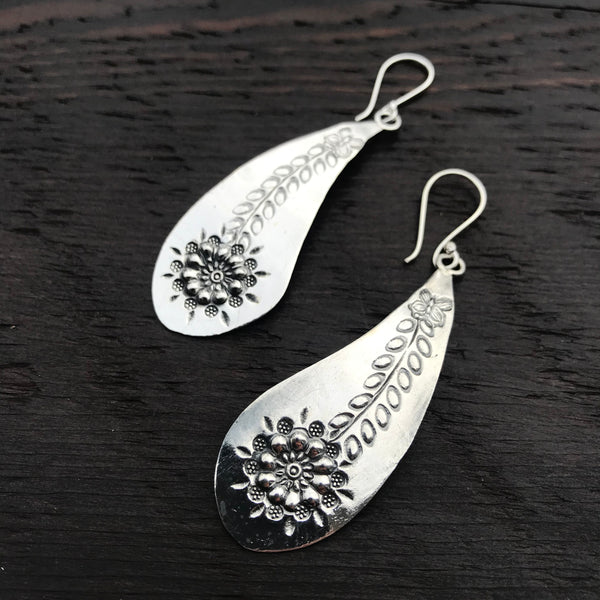 'Karen Hill Tribe' Floral Print Design Sterling Silver Earrings