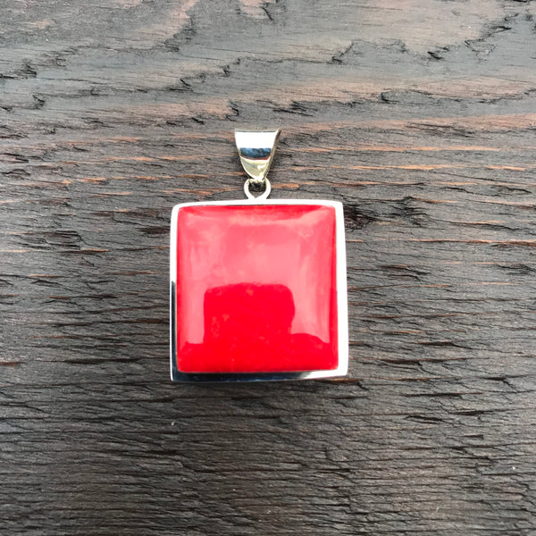 'Vitality' Red Coral Square Shaped Pendant