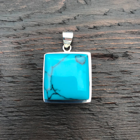 ‘White Isle’ Turquoise Square Sterling Silver Pendant
