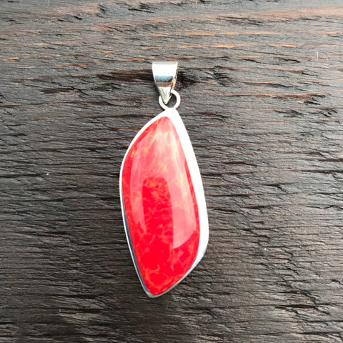 'Vitality' Red Coral Abstract Diamond Shaped Pendant