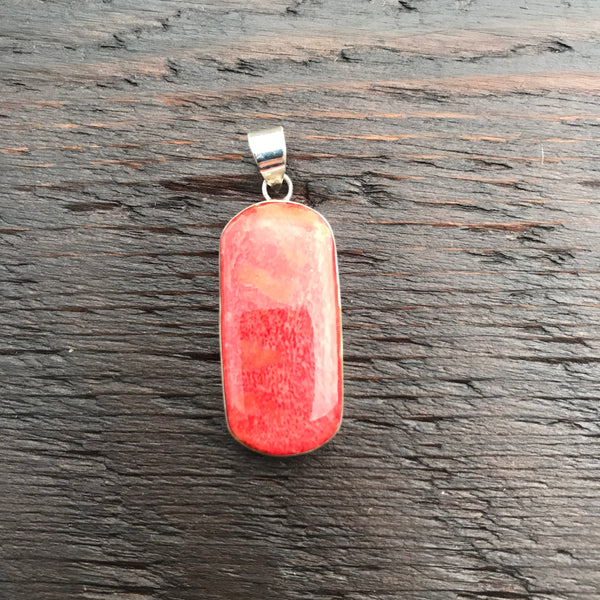 'Vitality' Red Coral Oblong Shaped Pendant