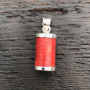 'Vitality' Red Coral & Sterling Silver Tubular Pendant