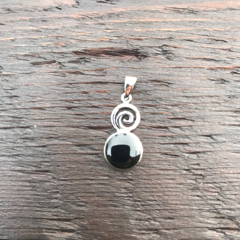 Black Onyx Spiral Design Sterling Silver Pendant